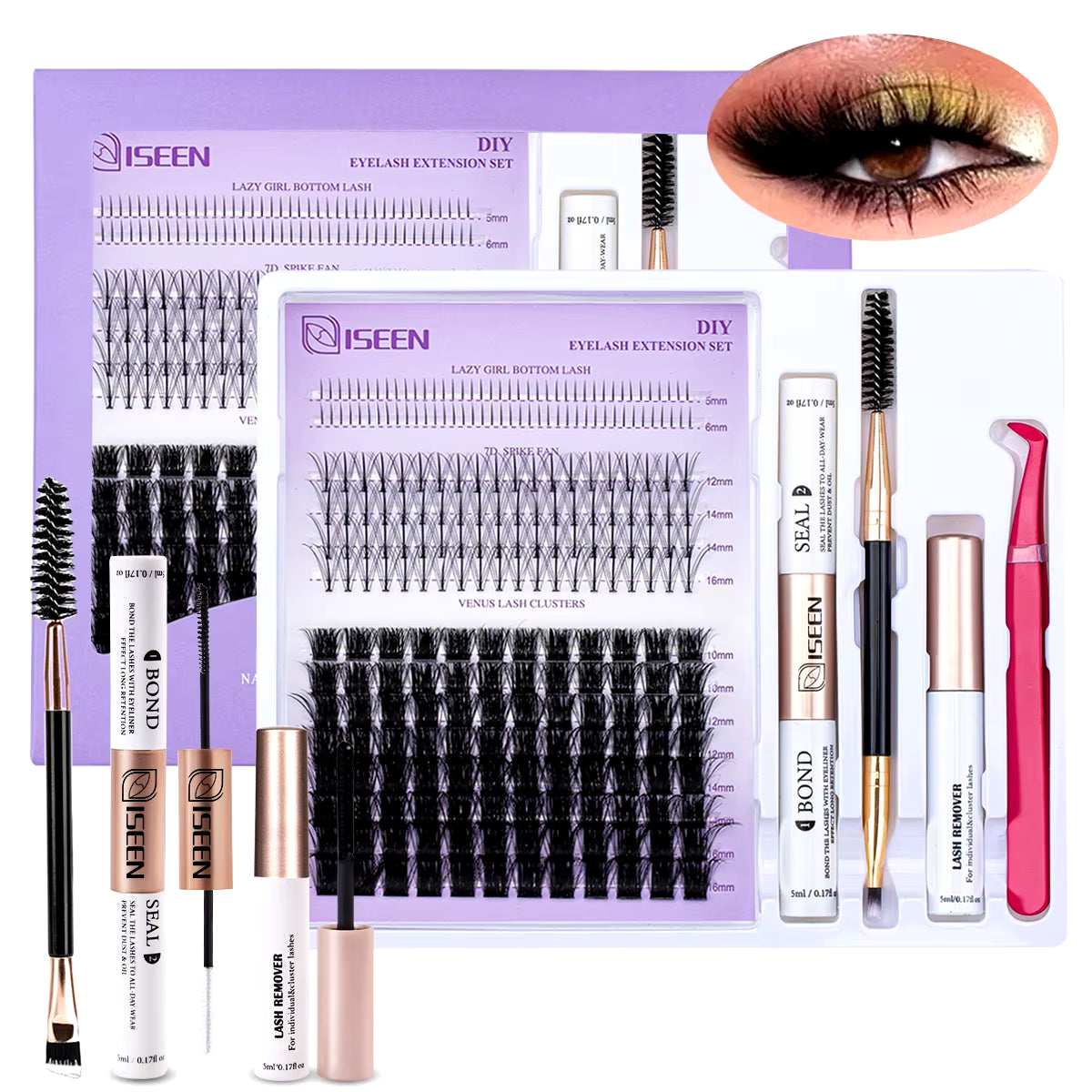 DIY Lash Extension Mix Styles Lash Clusters Individual with Bond&Seal Remover Tweezers Lash Brush for Self Application Makeup