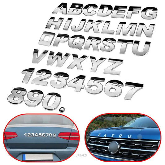 3D Alphanumeric Metallic Silver Badge Chrome Plated Silver Alphanumeric Logo Car Sticker Car Motorcycle Parts Sticker Decoration